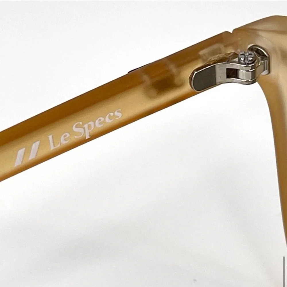 LE SPECS Bandwagon Sunglasses NEW Raw Sugar Frame With Blue Mirror Lens